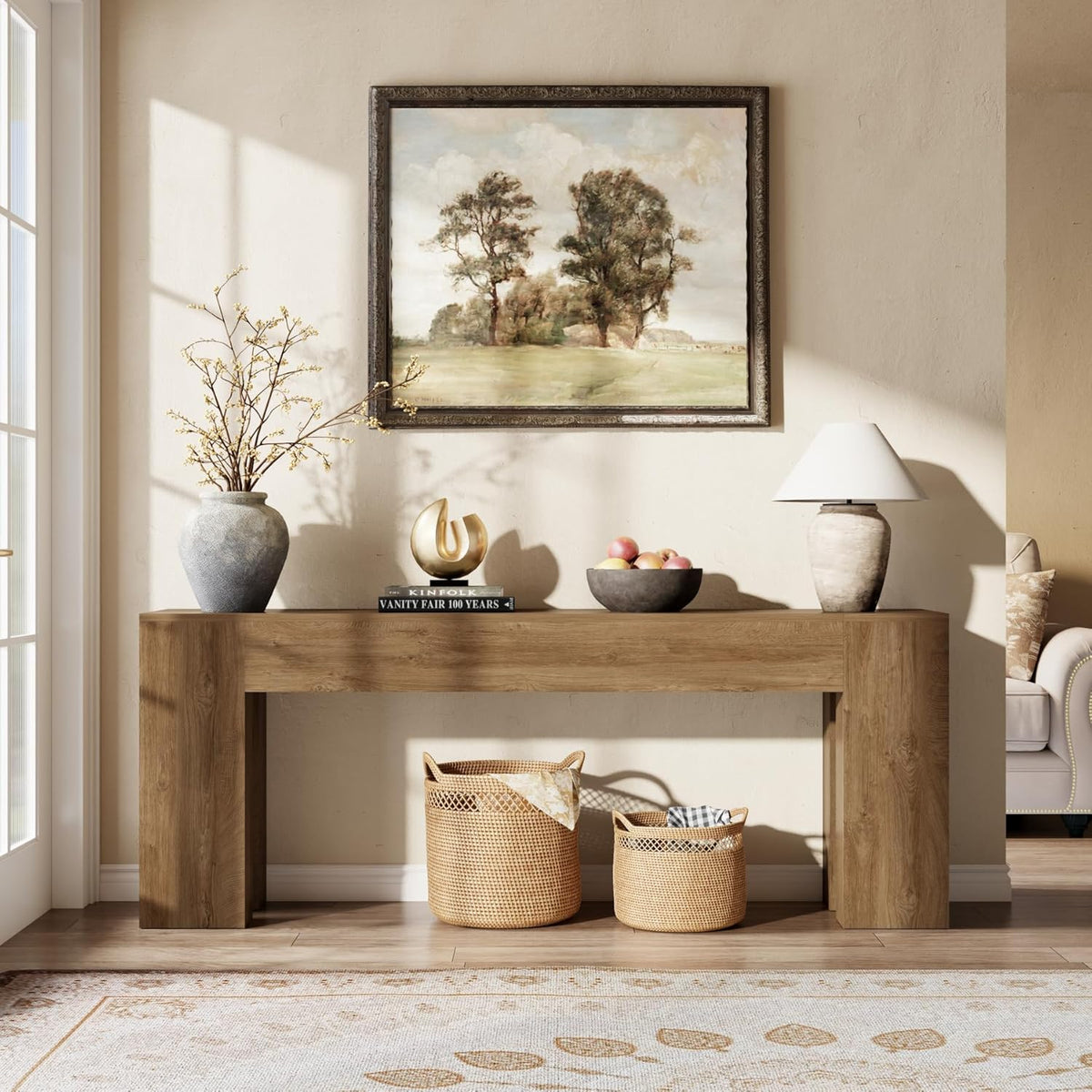 Epecoya Extra Long Sofa Console Table for Entryway 79-Inch, Natural Oak