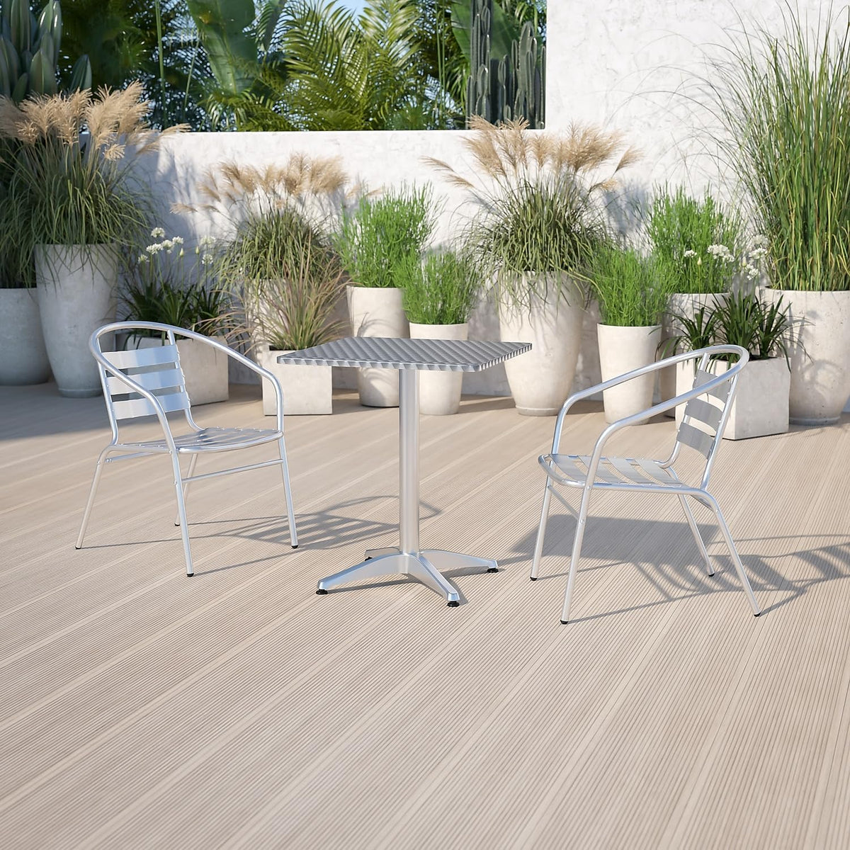flash furniture 23.5 in aluminum indoor/outdoor square table shown in use