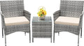 Devoko 3 Piece Patio Furniture Set Outdoor Wicker Conversation (Pale Grey)