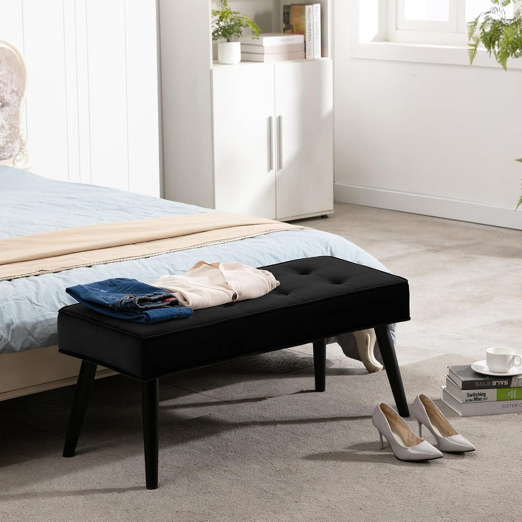 LOULENS Entryway Bench, 40" Modern Velvet End of Bed Bench, Black