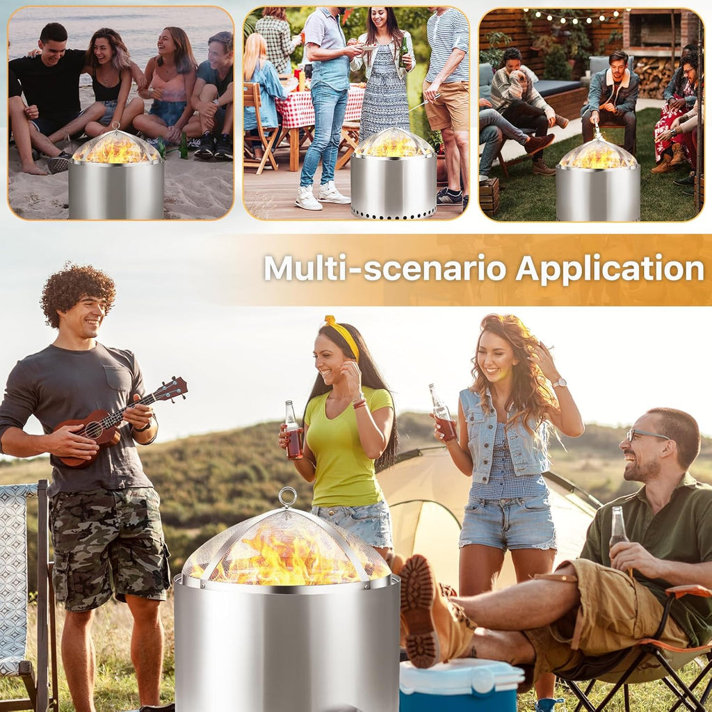 Fire Pit Spark Screen for Solo-Stove Bonfire 19.5", Stainless Steel Bonfire Sheid Accessories with Removal Handle, Firepit Screens Cover Detachable Mesh Lid for Backyard, Beach, RV Camping