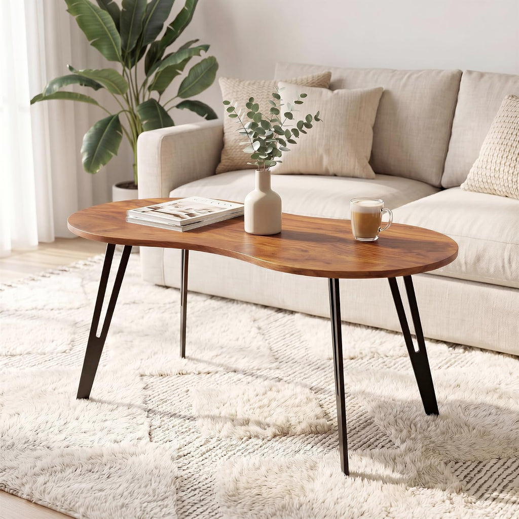 Mid-Century Modern Oval Coffee Table, 39.37" Wood Grain Center Table