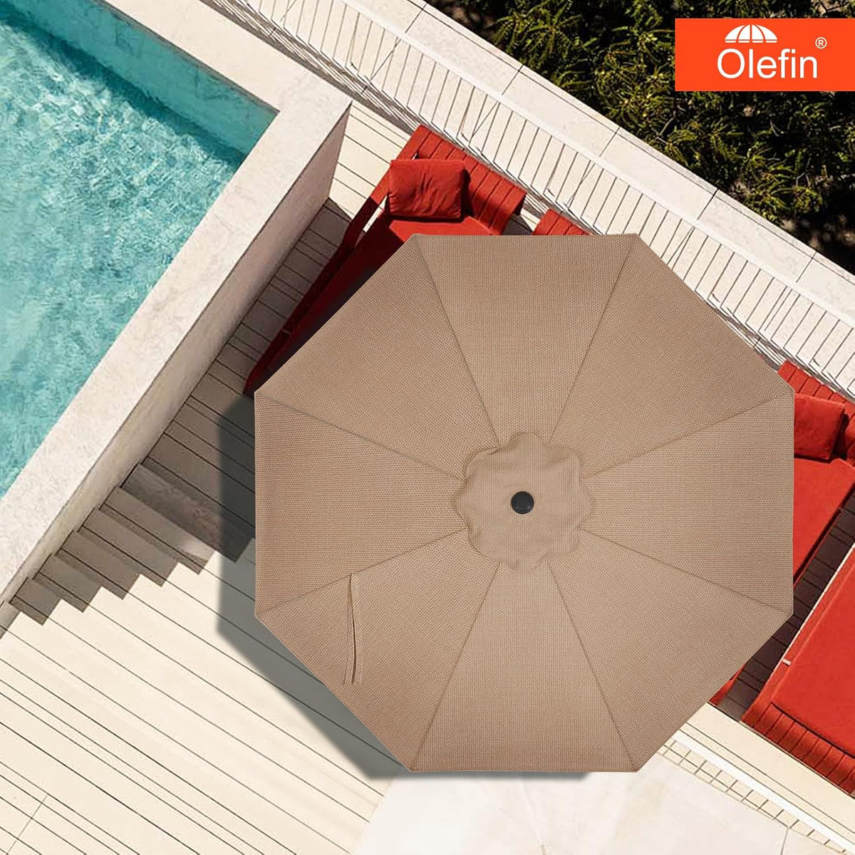 MASTERCANOPY 5-Year-Non-Fading Olefin 9FT Patio Umbrella Replacement Canopy-Orange Canopy Only