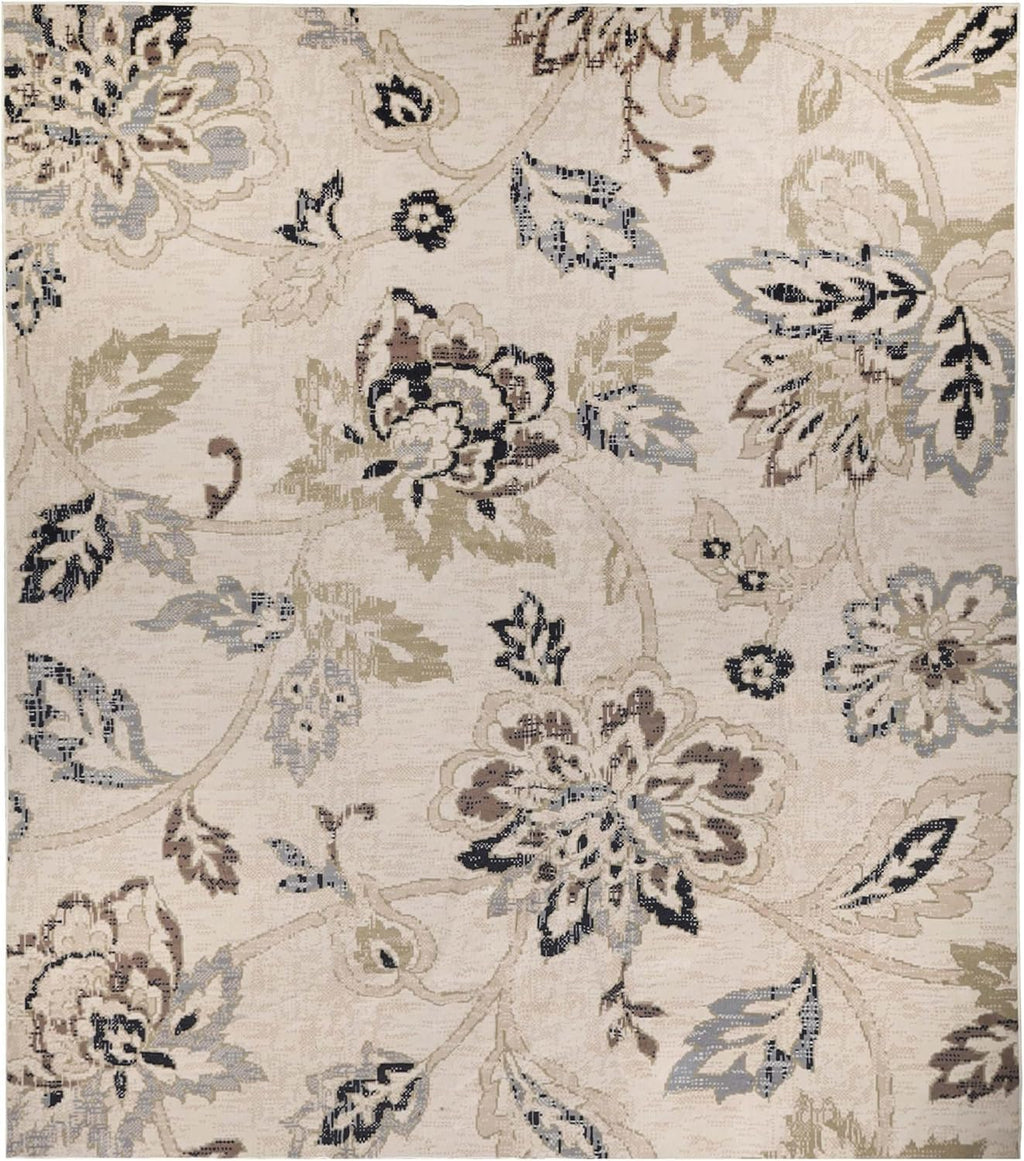 Superior Indoor Large Area Rug, Modern Floral Decor, 12'x18', Cream