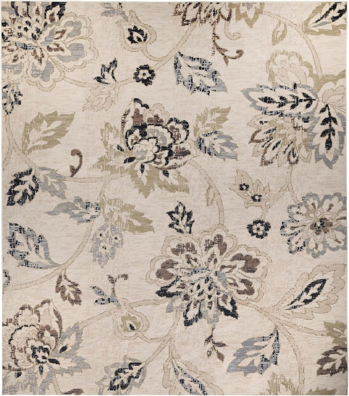 Superior Indoor Large Area Rug, Modern Floral Decor, 12'x18', Cream