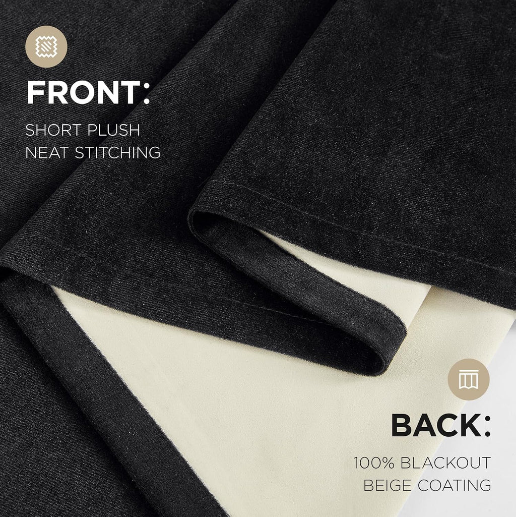 Joydeco 100% Blackout Curtains Velvet Black Out Curtain 84 Inch Drapes