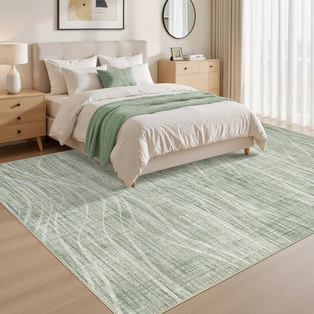 WITSHOCK 8x10 Area Rugs for Living Room: Green Rug Washable Modern Carpet