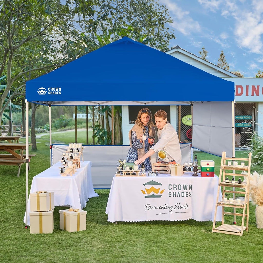 CROWN SHADES 10x10 Pop up Canopy Tent with 2 Half Sidewalls, Blue