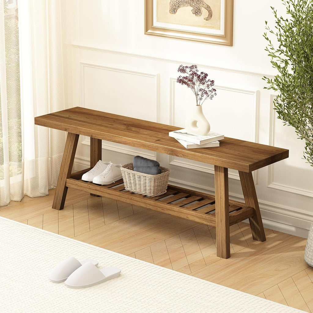 HOKYHOKY Reclaimed Solid Wood Bench-43.3" Entryway Bench with Storage Shelf