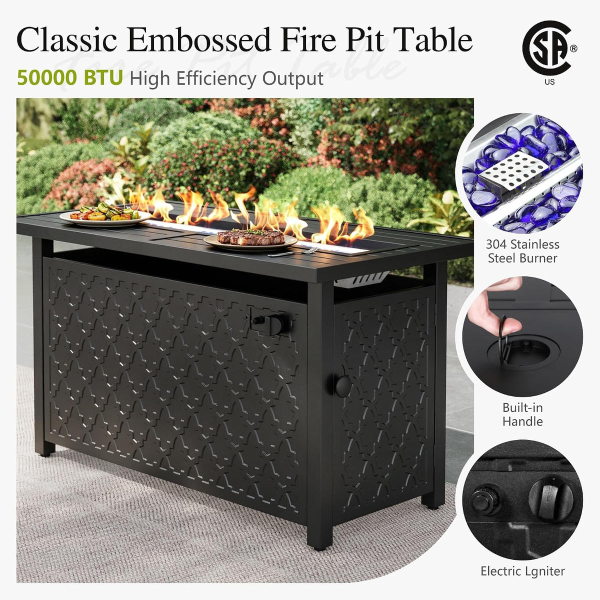 Sophia & William Patio Furniture Set with Fire Pit Table, Peacock Blue