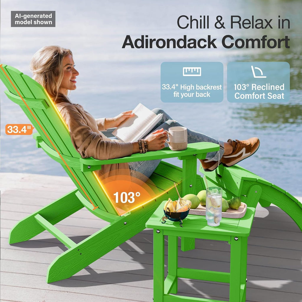 YEFU Adirondack Chairs Set of 4, All-Weather Outdoor Chairs, Lime Green