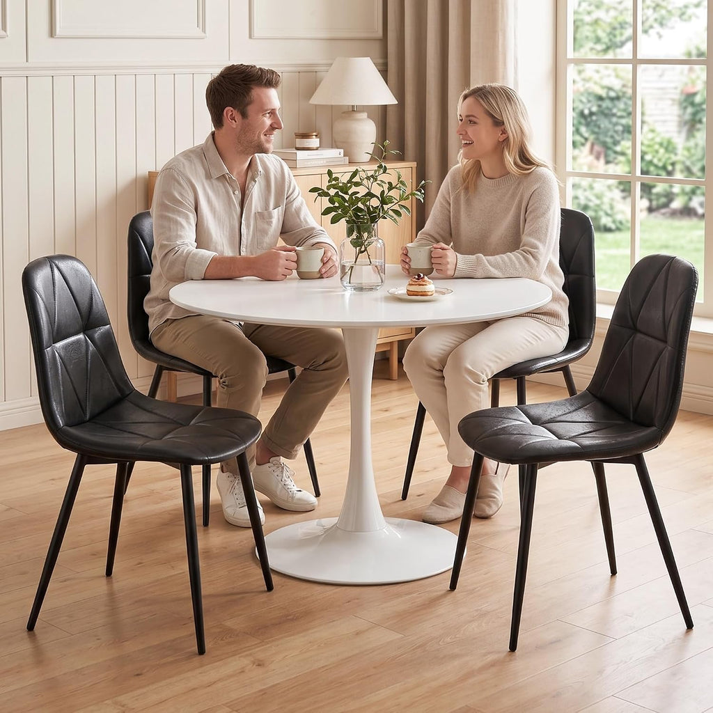 Set of 4 Black Dining Chairs – Modern Armless Kitchen & Dining Chairs, Faux Leather Upholstery, Ergonomic Backrest & Sturdy Metal Legs