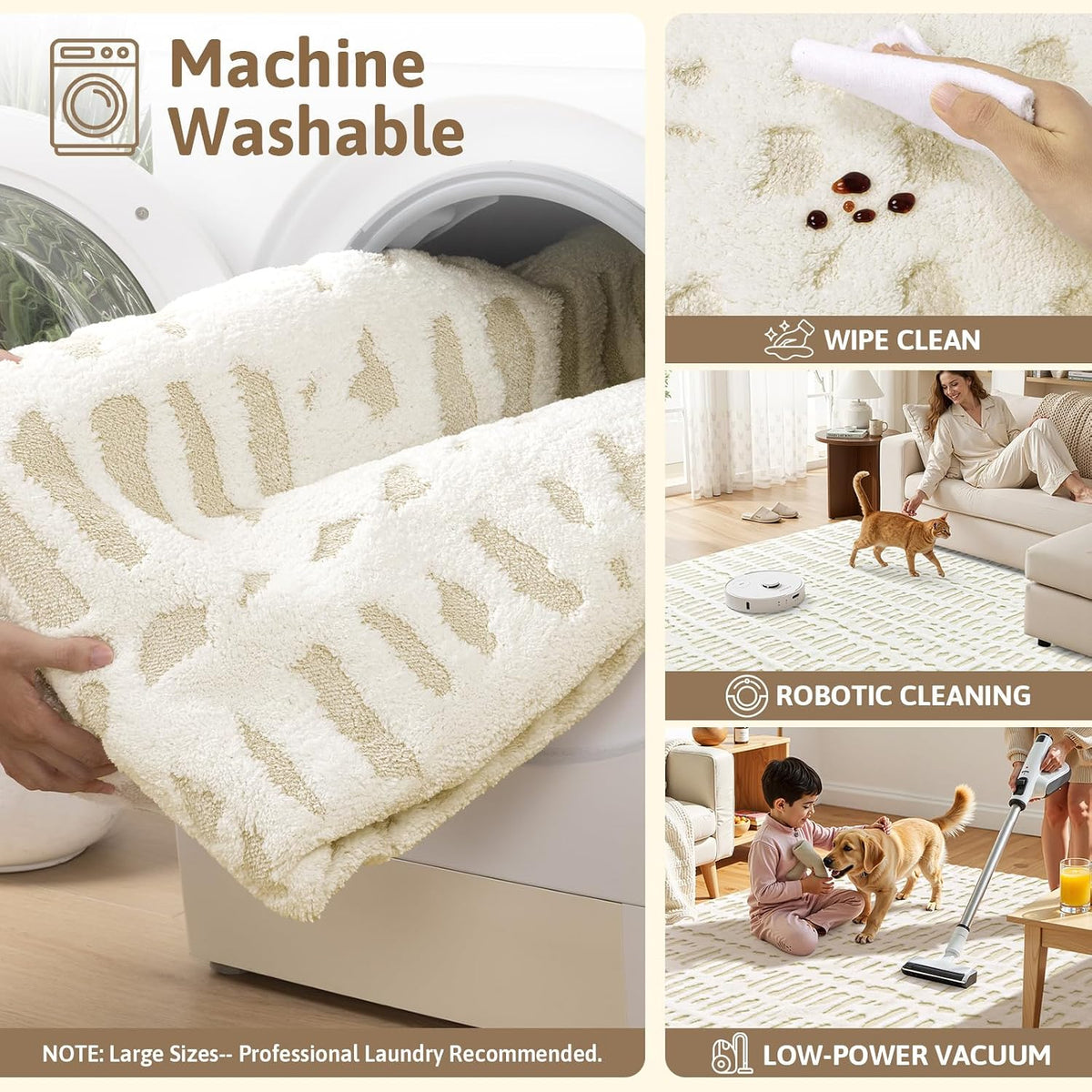 Yamaziot Washable 6x9 Area Rugs for Living Room Non Slip Ivory Beige