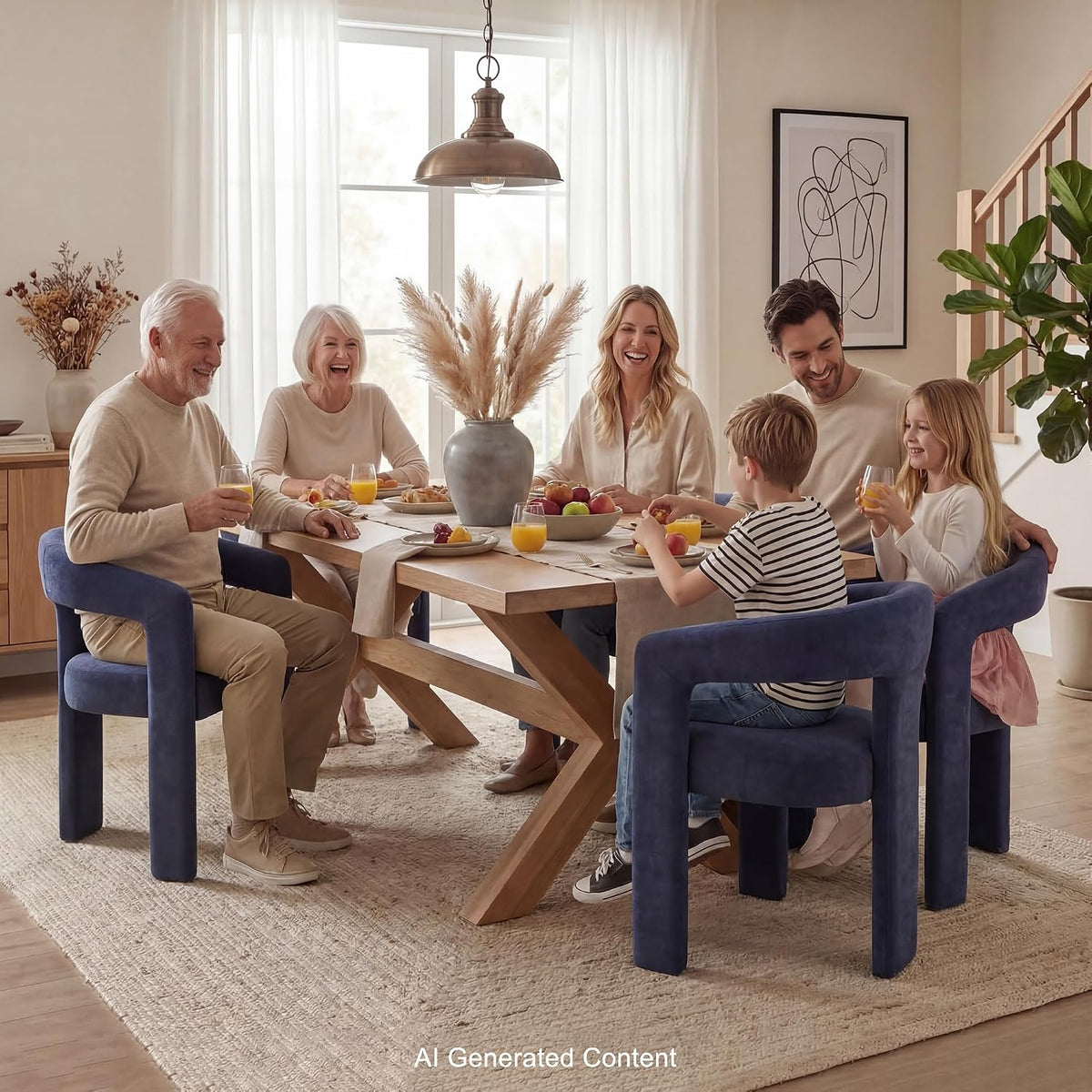 Tmsan Blue Modern Boucle Barrel Dining Chairs Set of 4