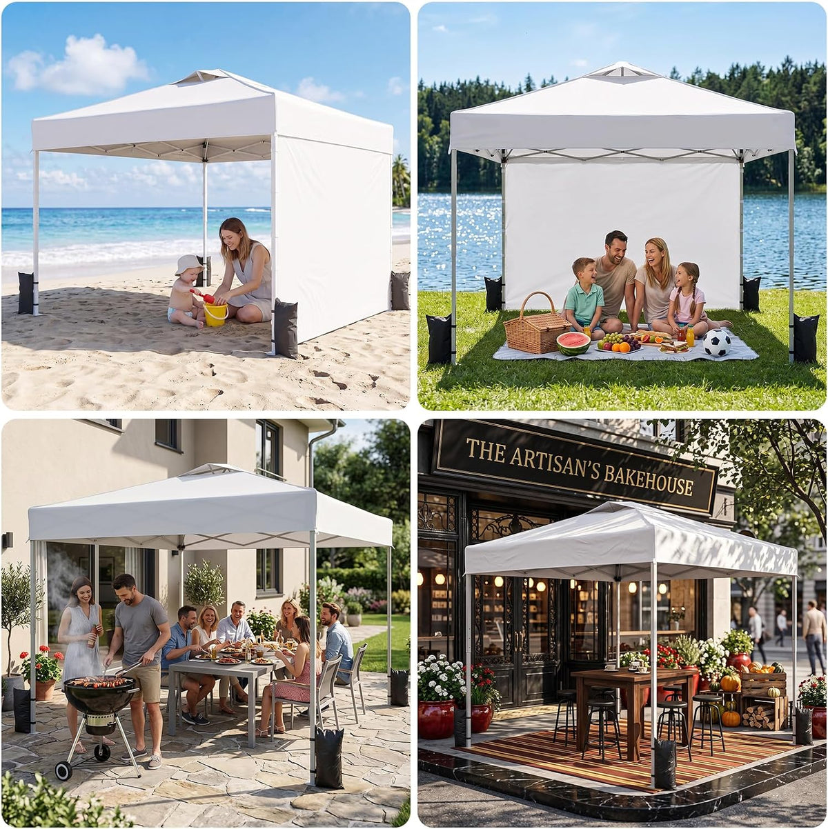 10x10 Pop Up Canopy Tent with Dual Vented Roof, One Push Setup, White