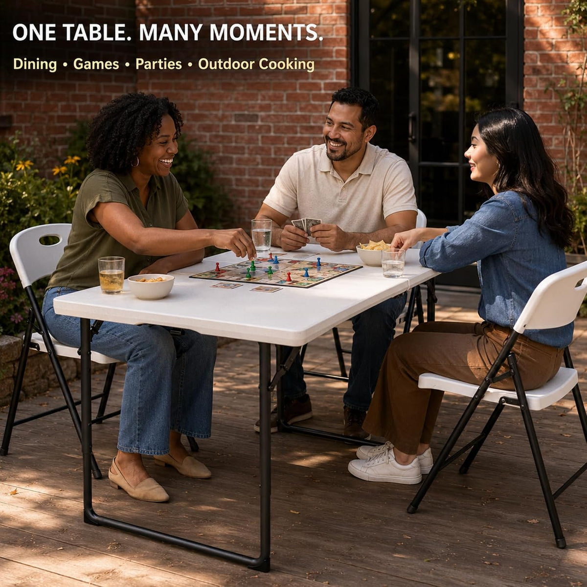 4FT Folding Table 3 Levels Adjustable Height, Heavy Duty Fold-in-Half Portable Table, 400 lbs Capacity Foldable Table for Party Dining Camping Events Picnic Outdoor Indoor Use