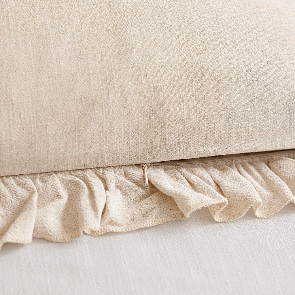 foindtower linen fringe ruffle throw pillow covers 22×22, close-up detail