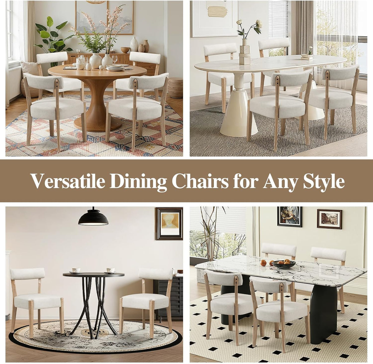 ZJhome Modern Dining Chairs Set of 2 – Mid-Century Modern Faux Leather Upholstered Kitchen & Dining Room Chairs with Curved Back, Oversized Rounded Seat, Sturdy Wood Frame, Beige