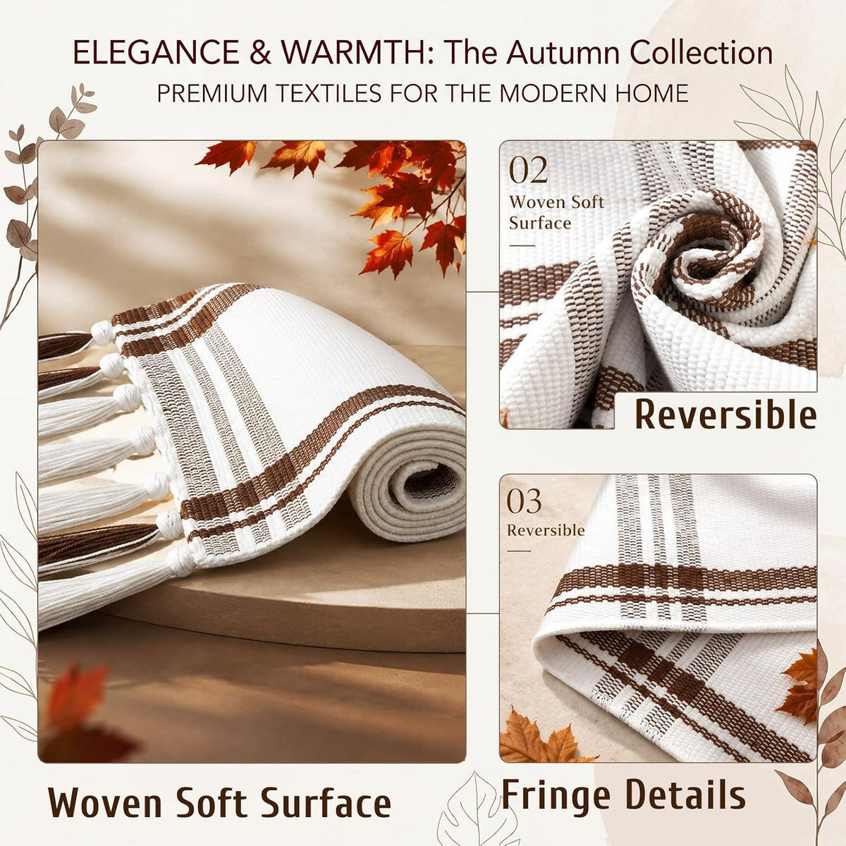 Breling Fall Outdoor Rug 28" x 43" Beige Plaid Door Mat with Tassels