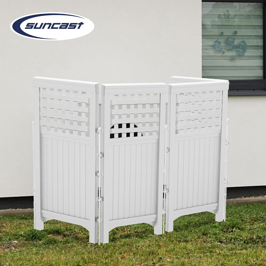 Suncast 4-Panel Outdoor Screen Enclosure - Freestanding Wicker Resin Reversible Panel Outdoor Screen - Perfect for Concealing Garbage Cans, Air Conditioners - White (4-Panels)