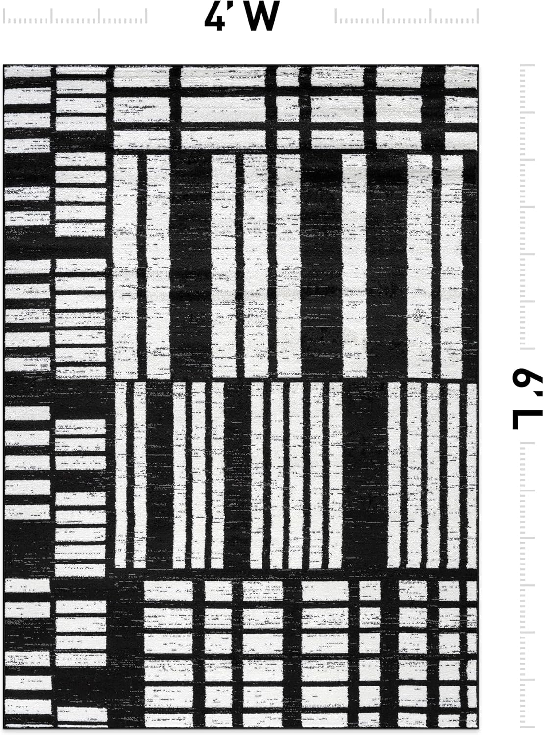 Rugshop Contemporary Modern Abstract Geometric Area Rug Black 4' x 6'