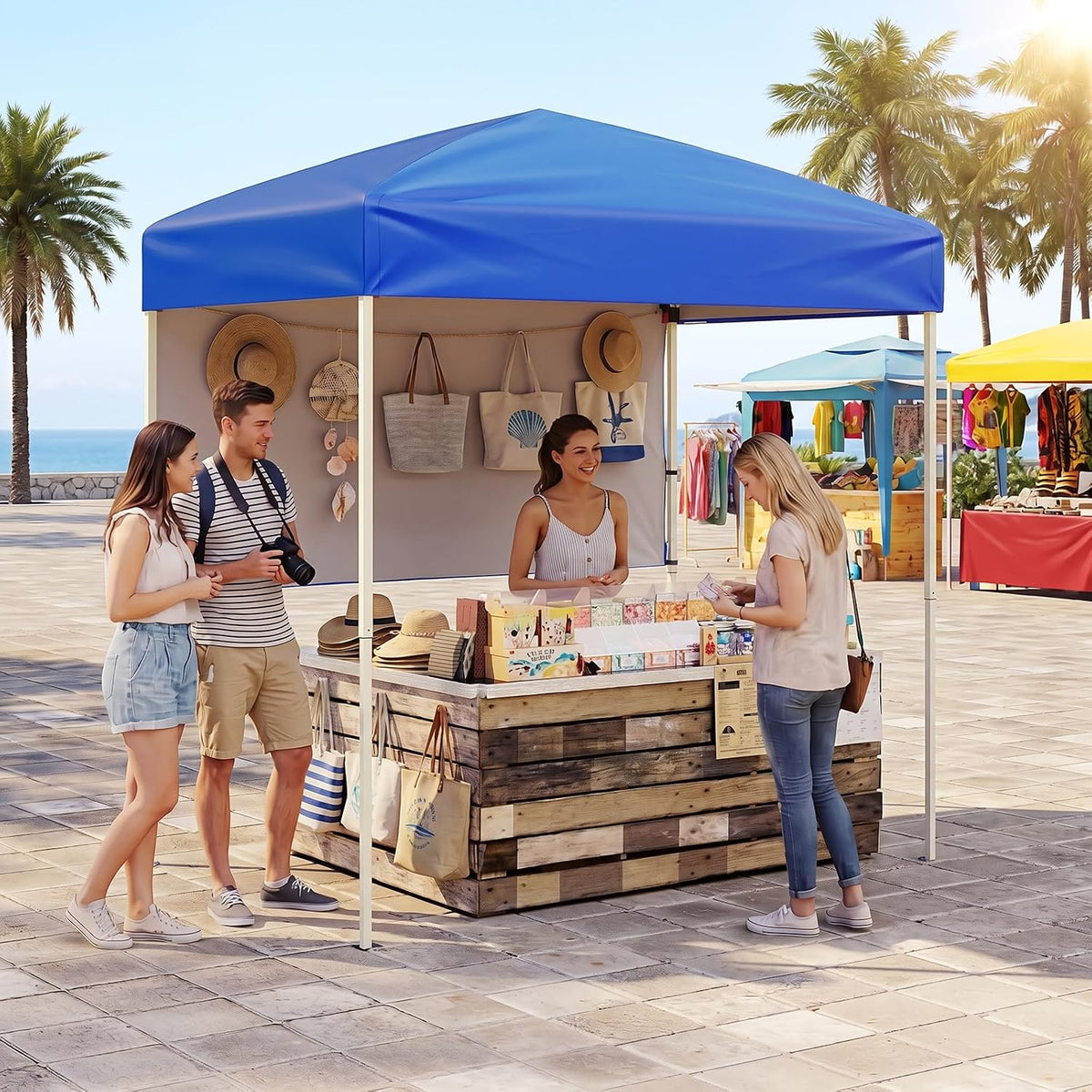 Goplus 6 x 4 FT Pop Up Canopy, UPF50+ Easy Setup Tent w/ 1 Half Sidewall, Silver-Coated Top, Foldable Outdoor Gazebo w/Carrying Bag, Sun Shelter Tent for Events, Sports, Camping, Markets (Blue)
