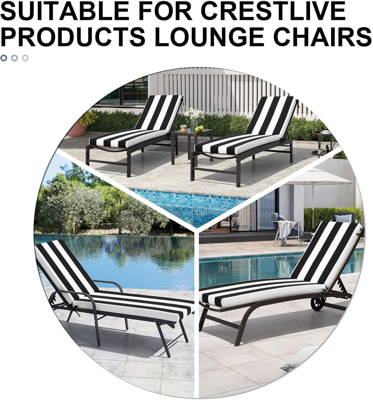 Crestlive Chaise Lounge Cushions Outdoor Set of 2, 72"x21", Water Resistant