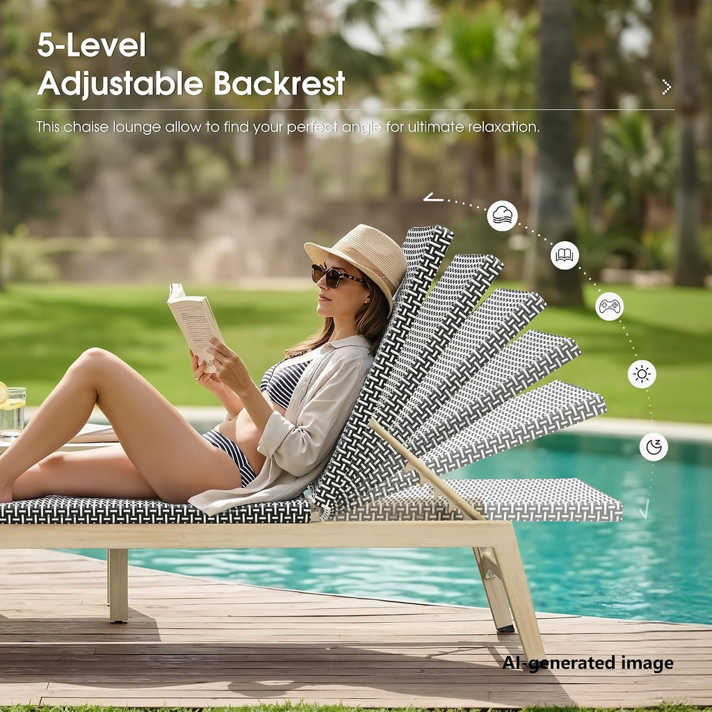 PURPLE LEAF Oversize Outdoor Chaise Lounge Set of 2 Champagne Frame, Black