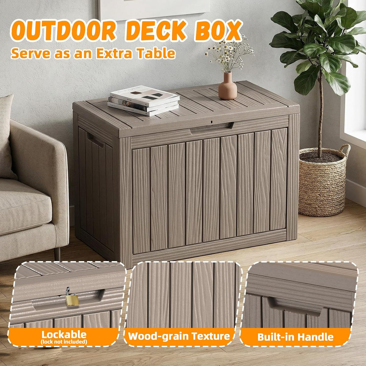 ROJIK 55 Gal Waterproof Deck Box Durable Outdoor Storage Box