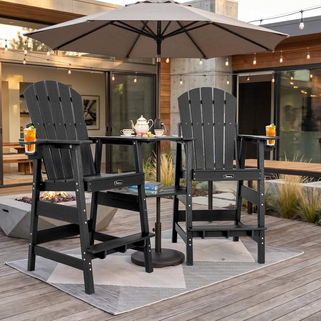 FUNBERRY Tall Adirondack Chair Set of 2 with Tables, High Top Balcony Chair