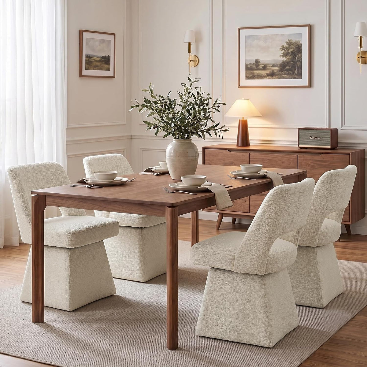 VKNOW Upholstered Swivel Dining Chair with Curved Open Back