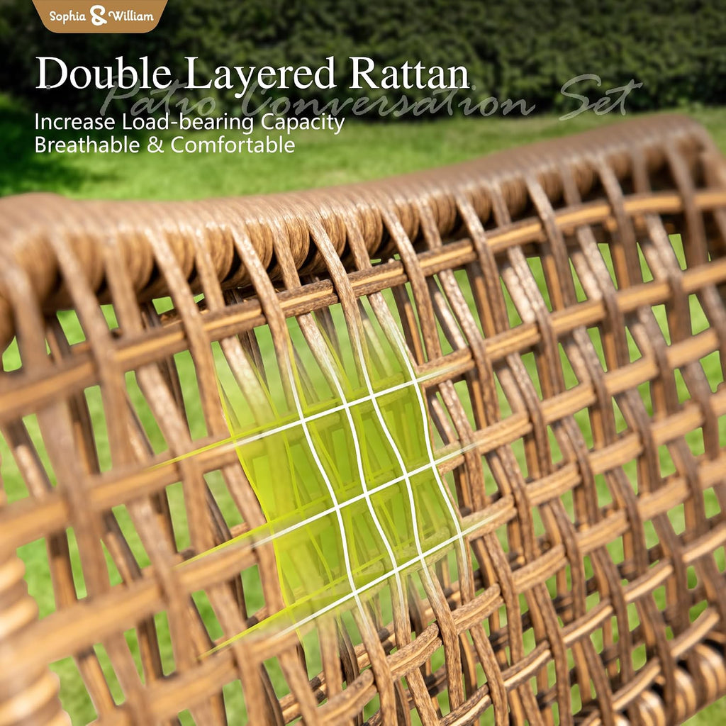 Sophia & William 3-Piece Bistro Set - Stackable Rattan Chairs & Table