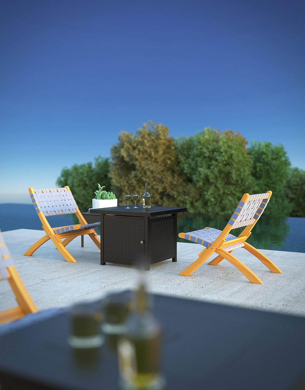 Balkene Home Sava Acacia Wood Folding Chair with Gray Woven Seat