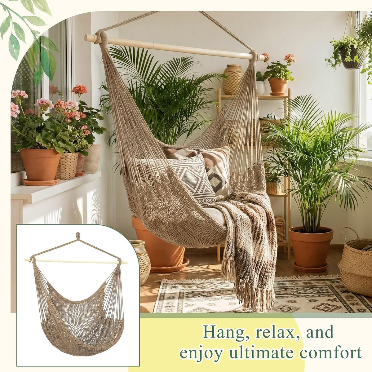 barydat 2 pcs hanging hammock chair boho swing, side view