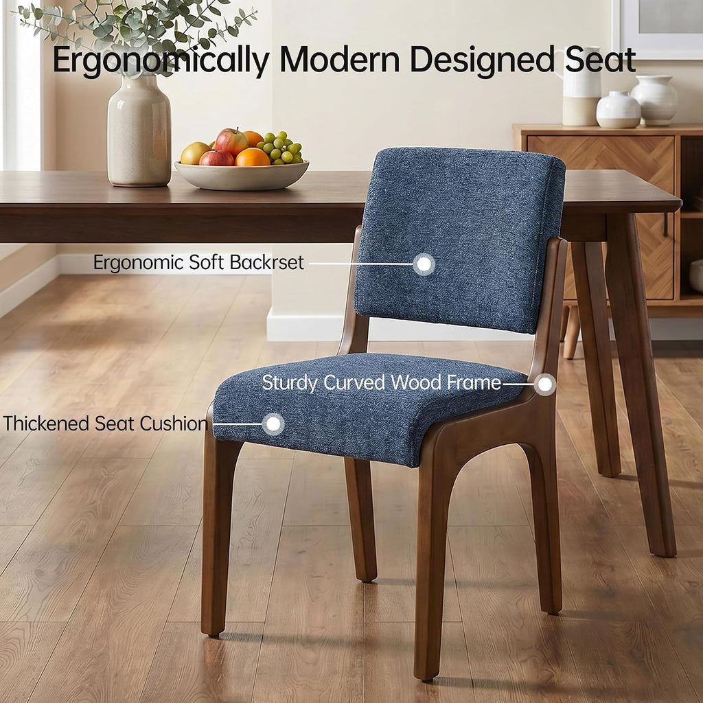 VKNOW Dining Chairs Set of 2, Modern Kitchen Chairs with Wood Legs, Blue