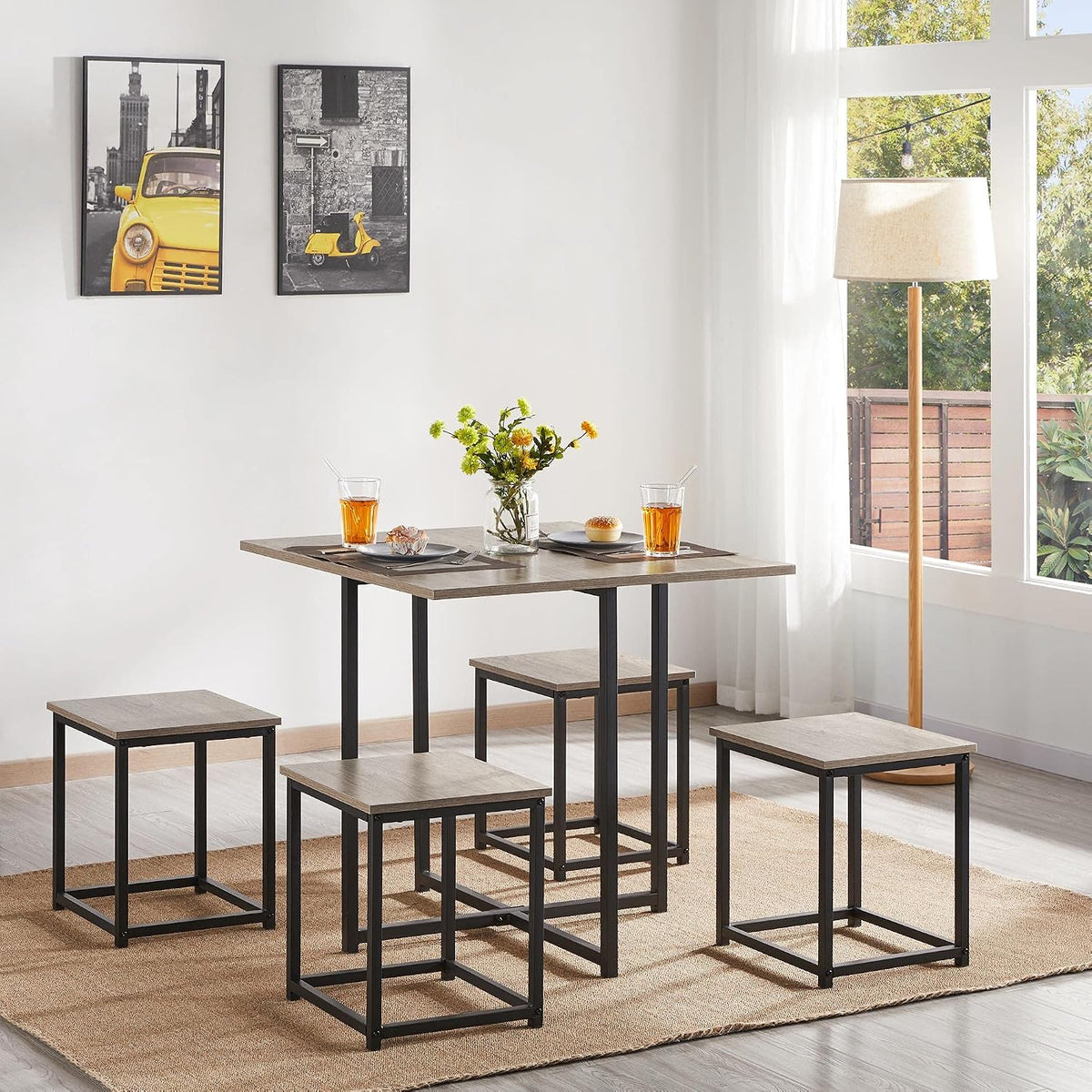 Yaheetech Small Dining Table Set for 4, Space Saving Table and Chairs, Gray
