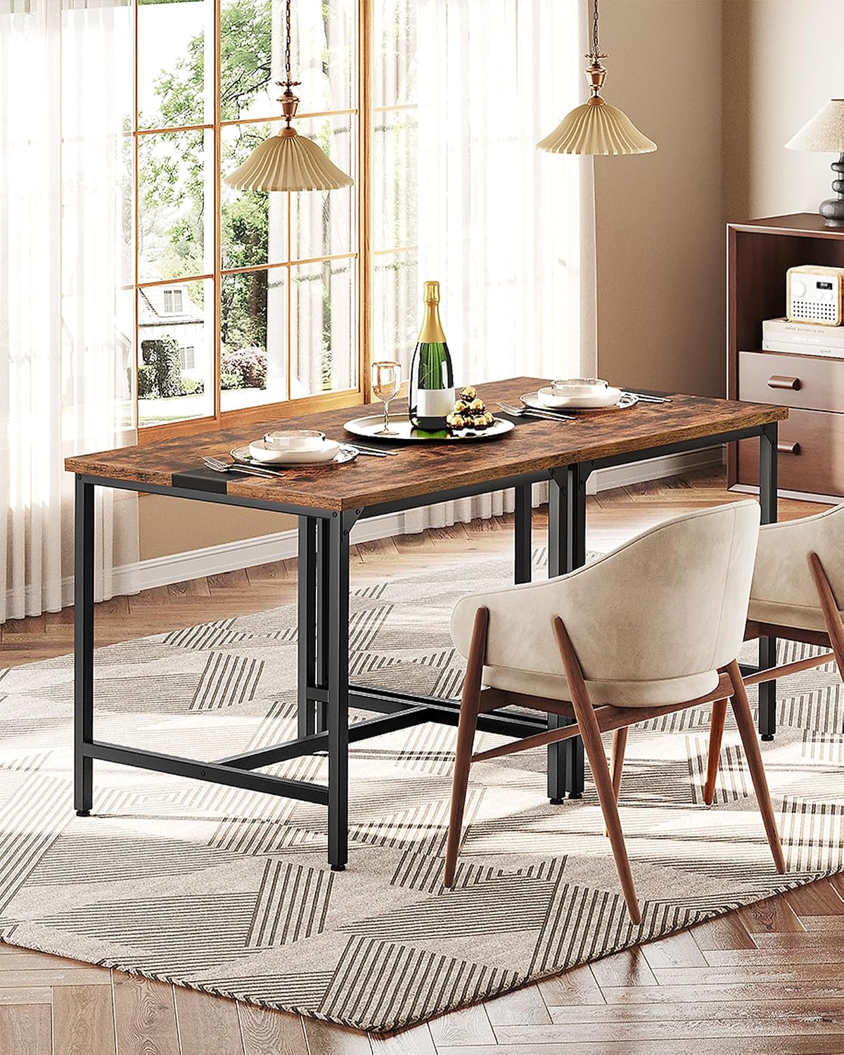 CHOEZON Square Kitchen Dining Table, 29.5'' Dining Table, Small Dining Tables, Writing Desk, Coffee Tables, for Restaurant, Living Room, Apartment, Rustic Brown and Black TCZ02BF