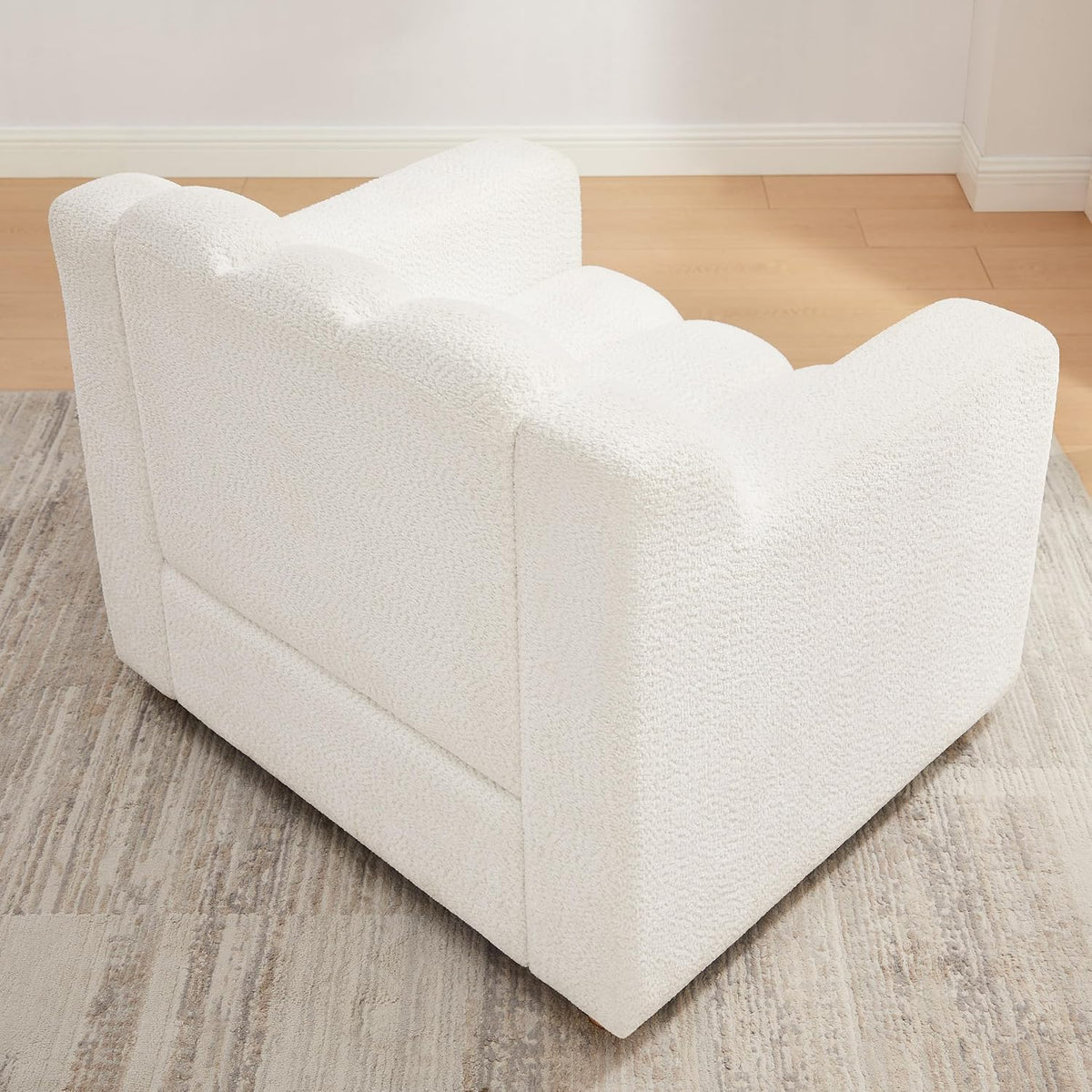 VANOMi Oversized Accent Chair for Living Room, Boucle White, Set of 2