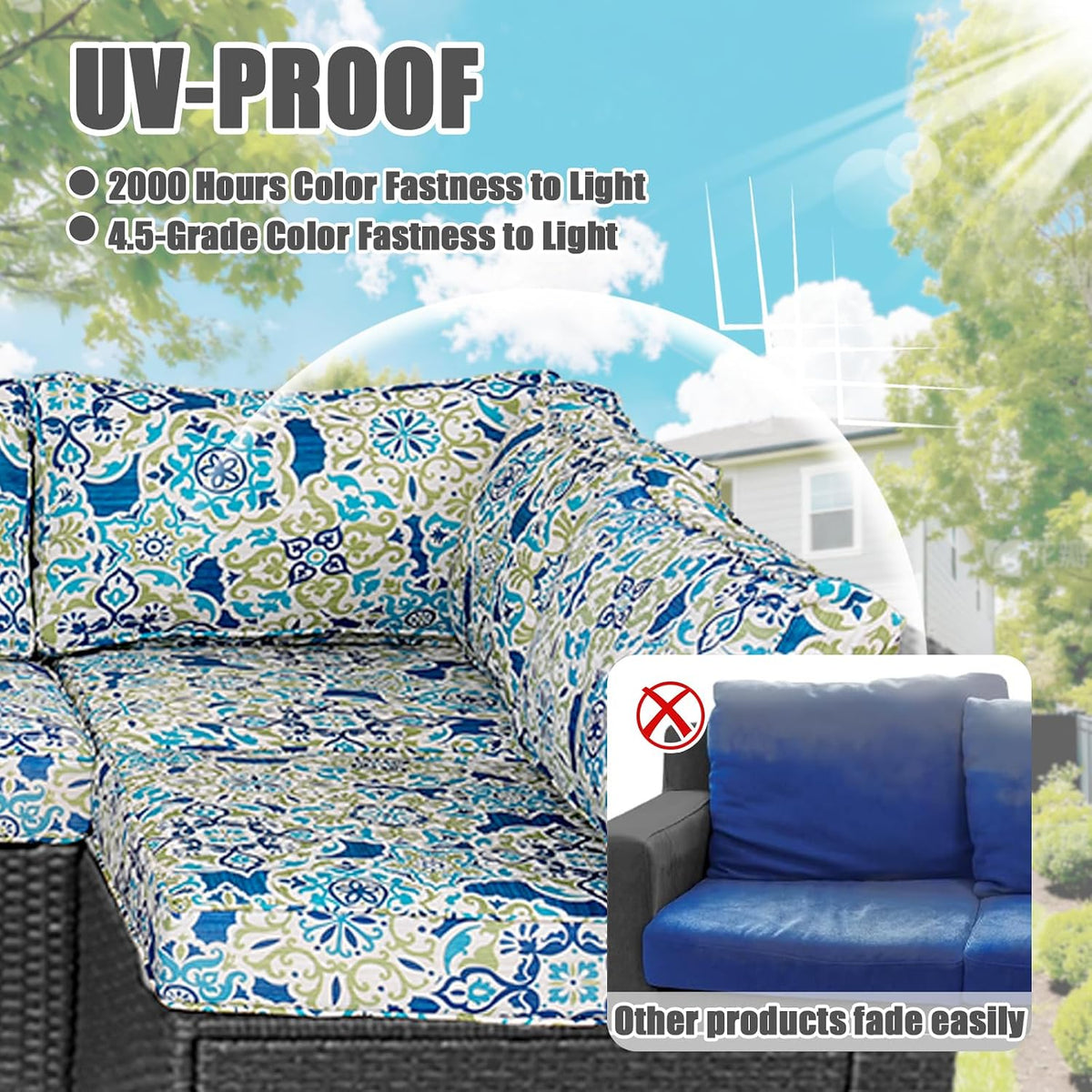 14 Piece Patio Cushion Covers Replacement Splashproof Fade Resistant Outdoor Sofa Slipcovers with Zippers for Deck & Porch Furniture (Moroccan Pattern,23.6x23.6x3.94 Inches)
