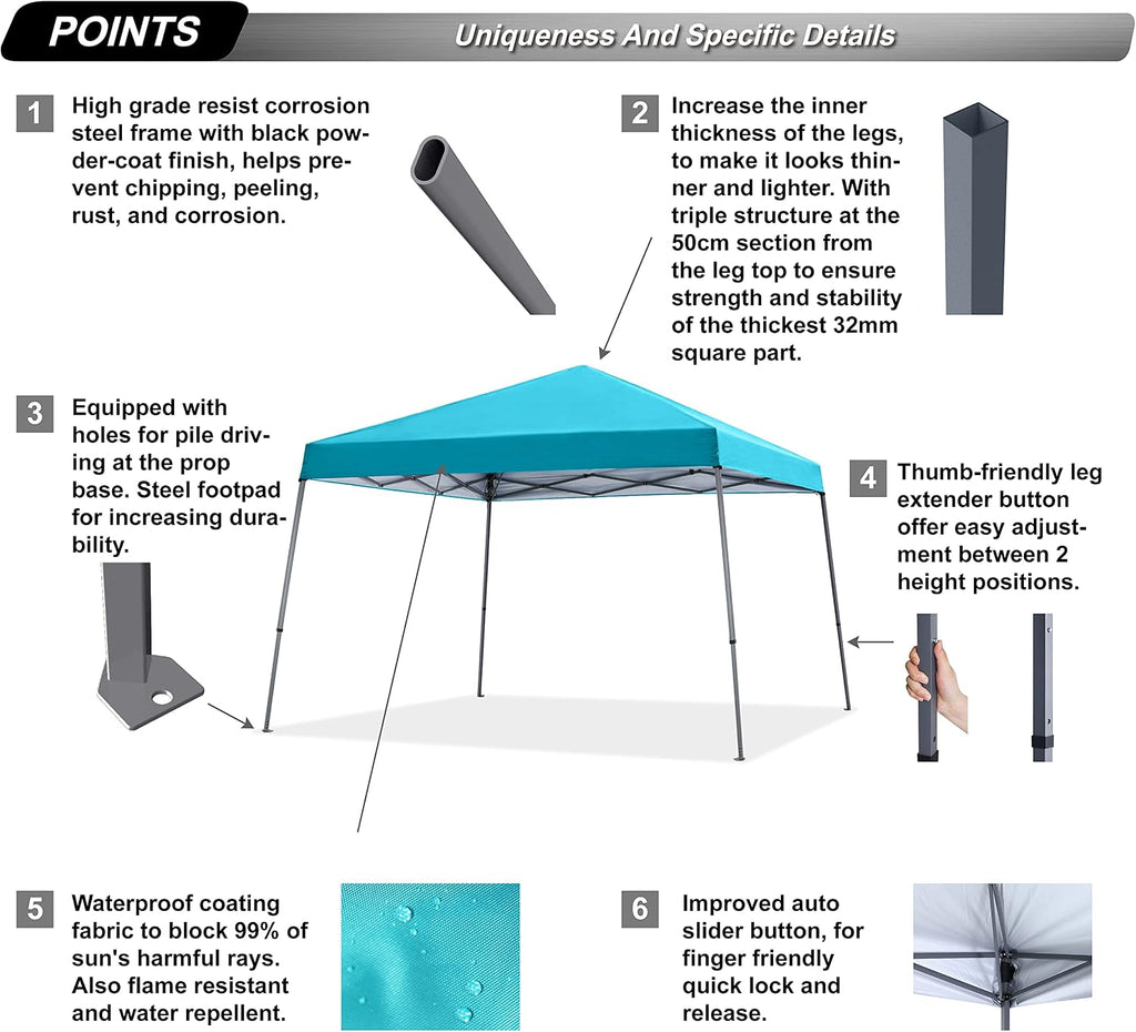 abccanopy 10x10 pop up canopy tent, slant leg, side view