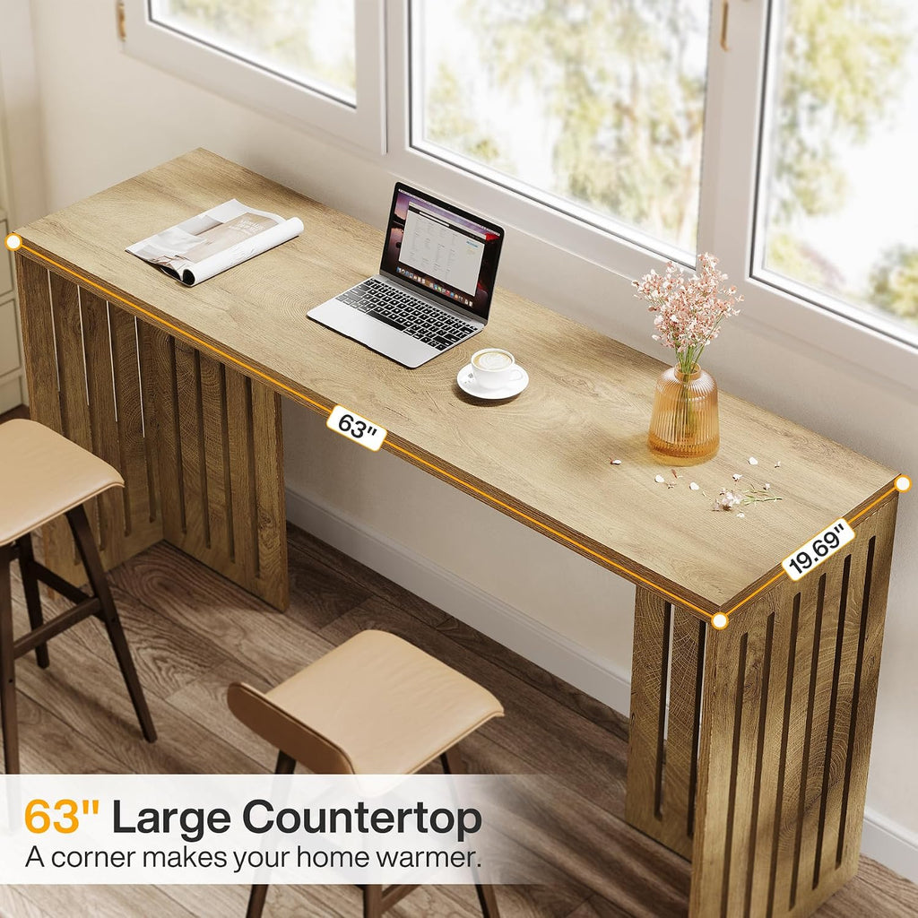 Tribesigns 63-Inch Bar Table with Louvered Base, Natural