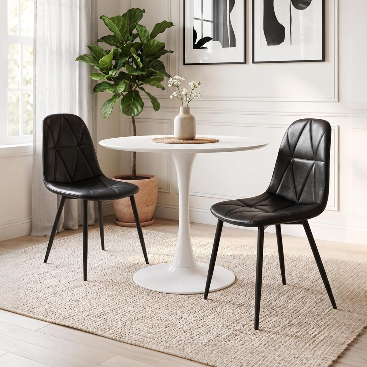 Set of 4 Black Dining Chairs – Modern Armless Kitchen & Dining Chairs, Faux Leather Upholstery, Ergonomic Backrest & Sturdy Metal Legs