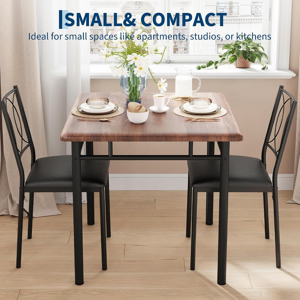 Garvee Dining Table Set for 2, Small Kitchen Table with Upholstered Chairs