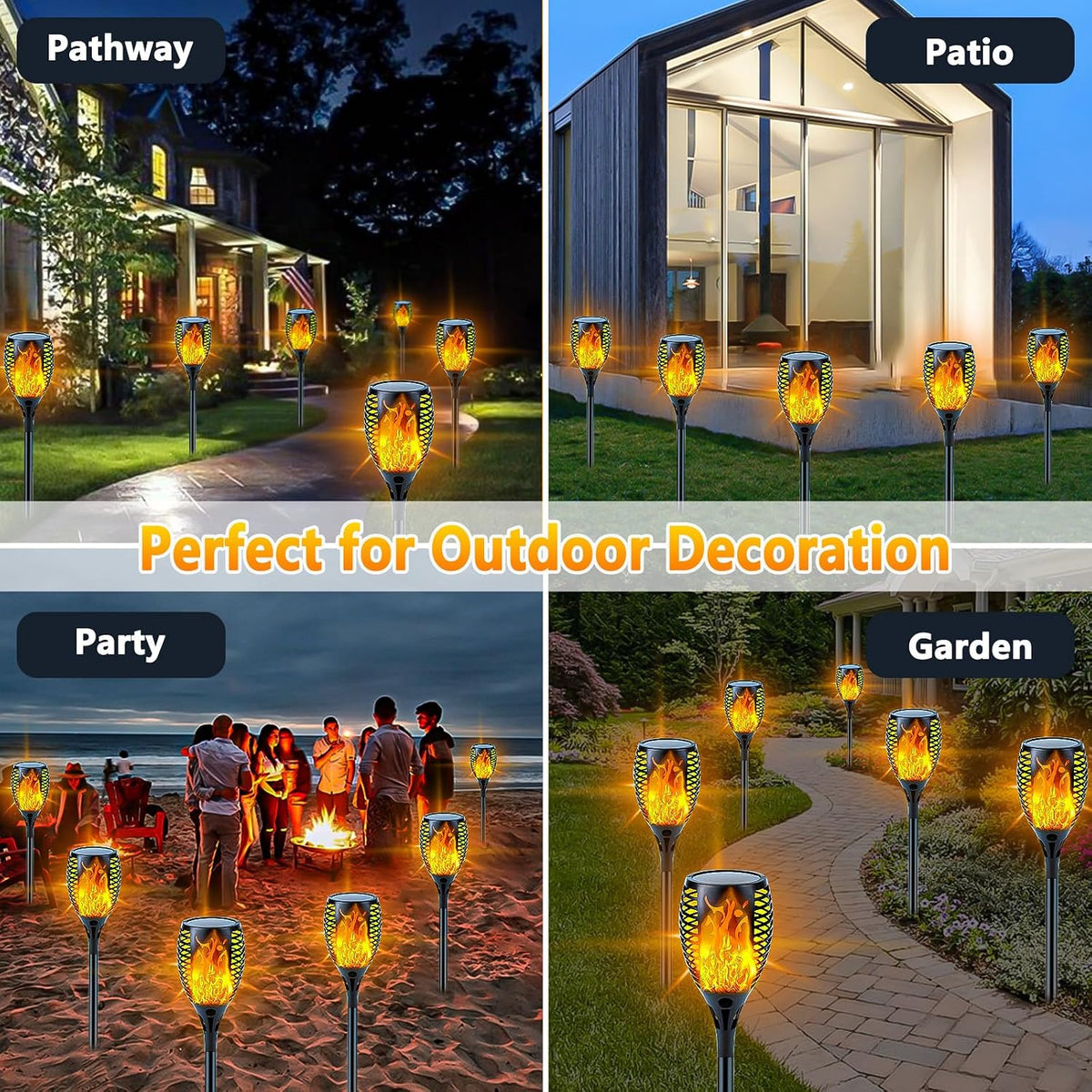 Solar Torch Lights with Flickering Flame Larger Size Solar Flame Lights