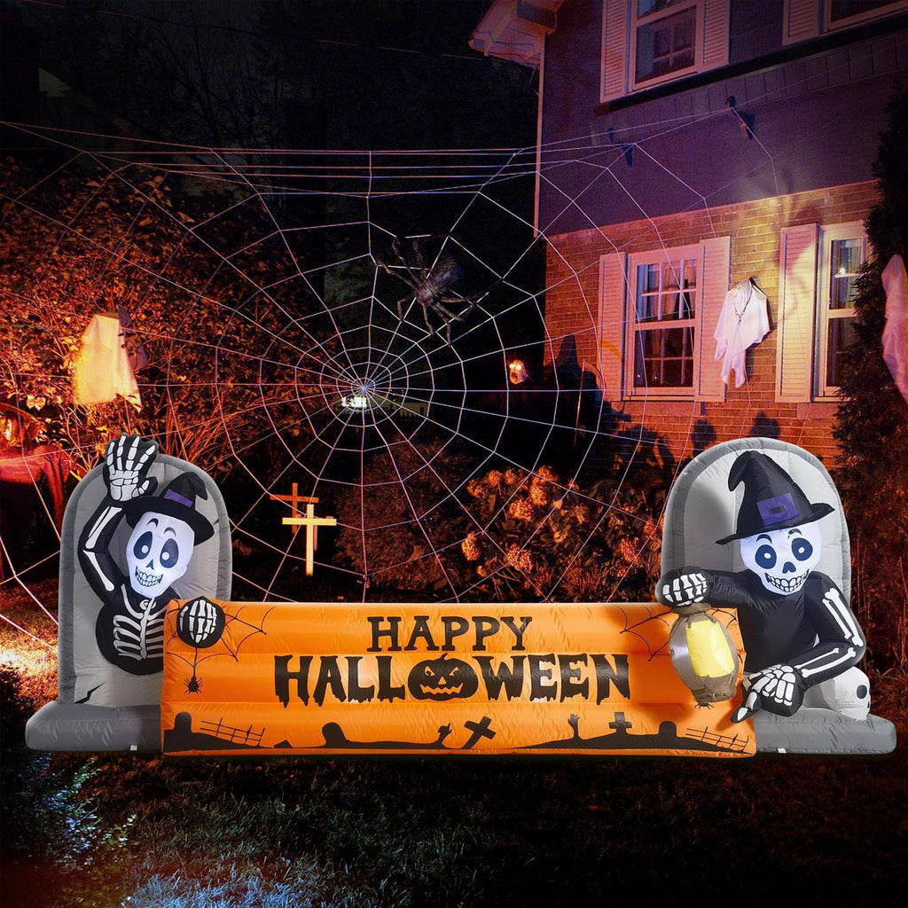 10FT Large Halloween Inflatable Decorations Skeleton Tombstone Banner, Build-in LED Lights Holiday Blow Up Yard Decoration for Halloween Holiday Party Outdoor，Garden Yard Lawn Decor