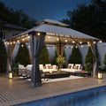 Aoxun 12x10 Outdoor Gazebo with Hanging Light, Gray