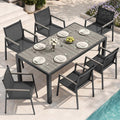 Outdoor Dining Set, 7 Piece Aluminum Patio Table and Chairs Set, All Weather Patio Dining Furniture Set with Umbrella Hole for Backyard, Deck, Poolside (Gray)