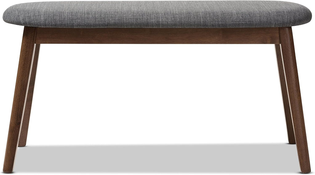 Baxton Studio Easton Mid-Century Modern Dark Grey Fabric Upholstered Walnut Finished Wood Bench