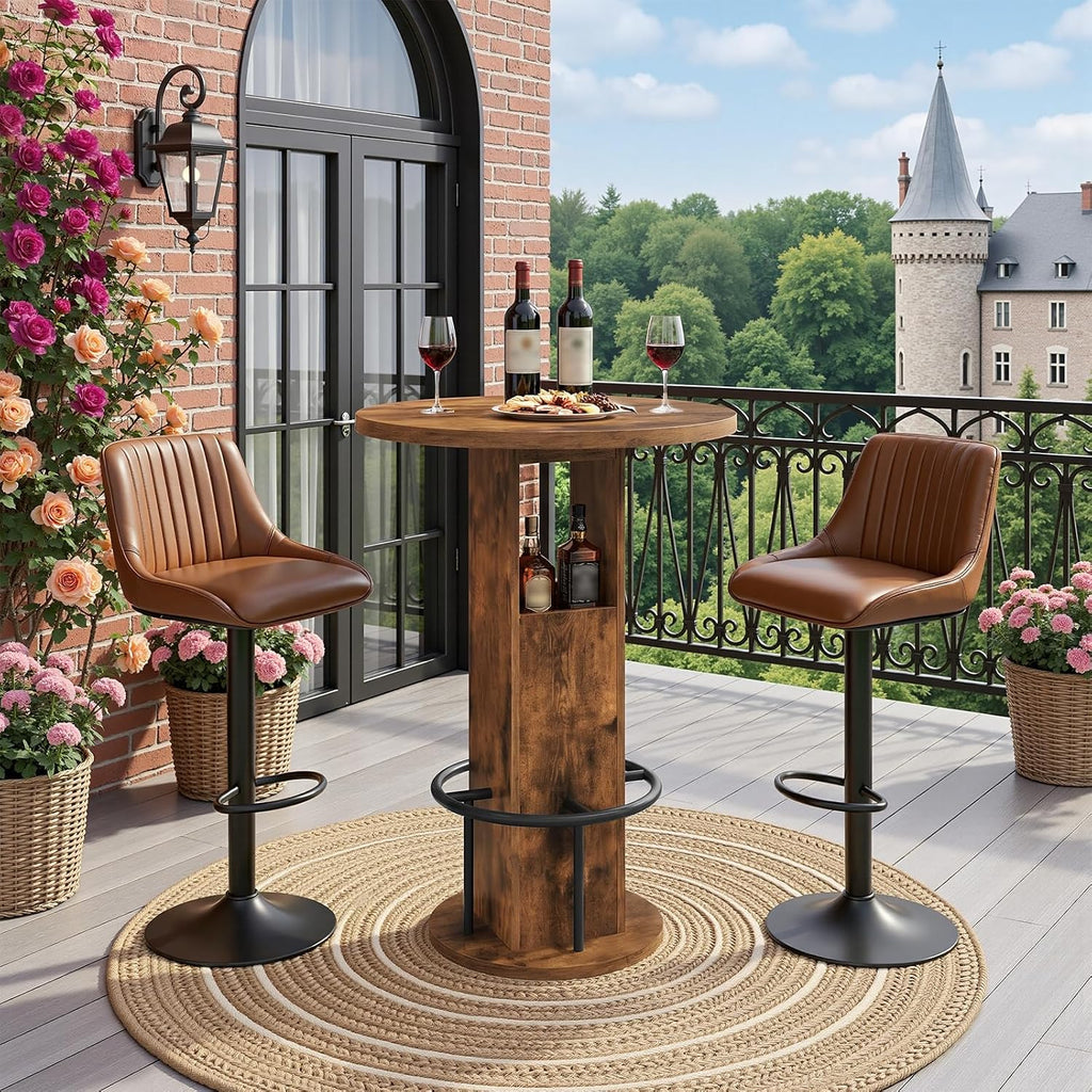 MAHANCRIS Round Bar Table, 35.6" H Bistro Pub Table with Footrest