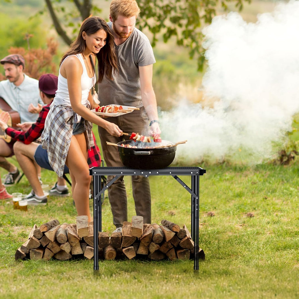 Anbte 2ft Folding Camping Grill Table Max 29.5", 3 Adjustable Height, Black